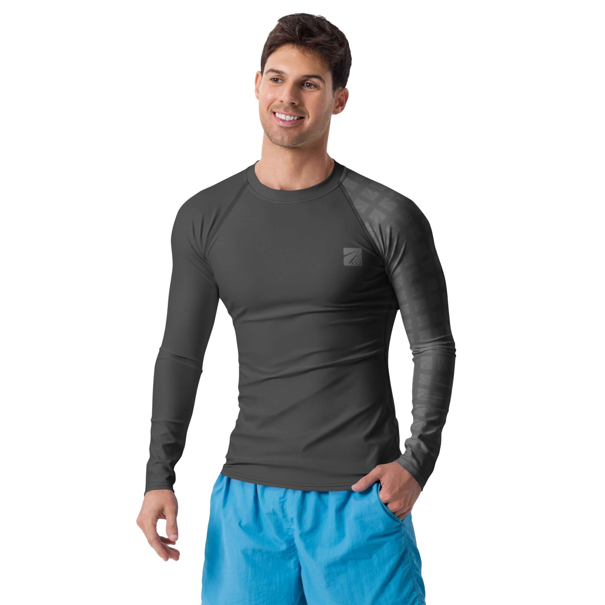 Men’s Rash Guard – Tide Force by AURUM STYLES with checkered sleeves and UPF 50+ sun protection