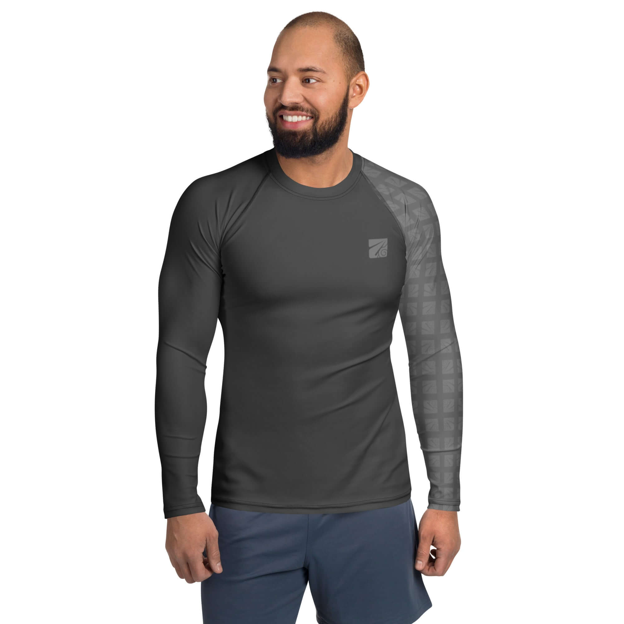 Men’s Rash Guard – Tide Force by AURUM STYLES with checkered sleeves and UPF 50+ sun protection