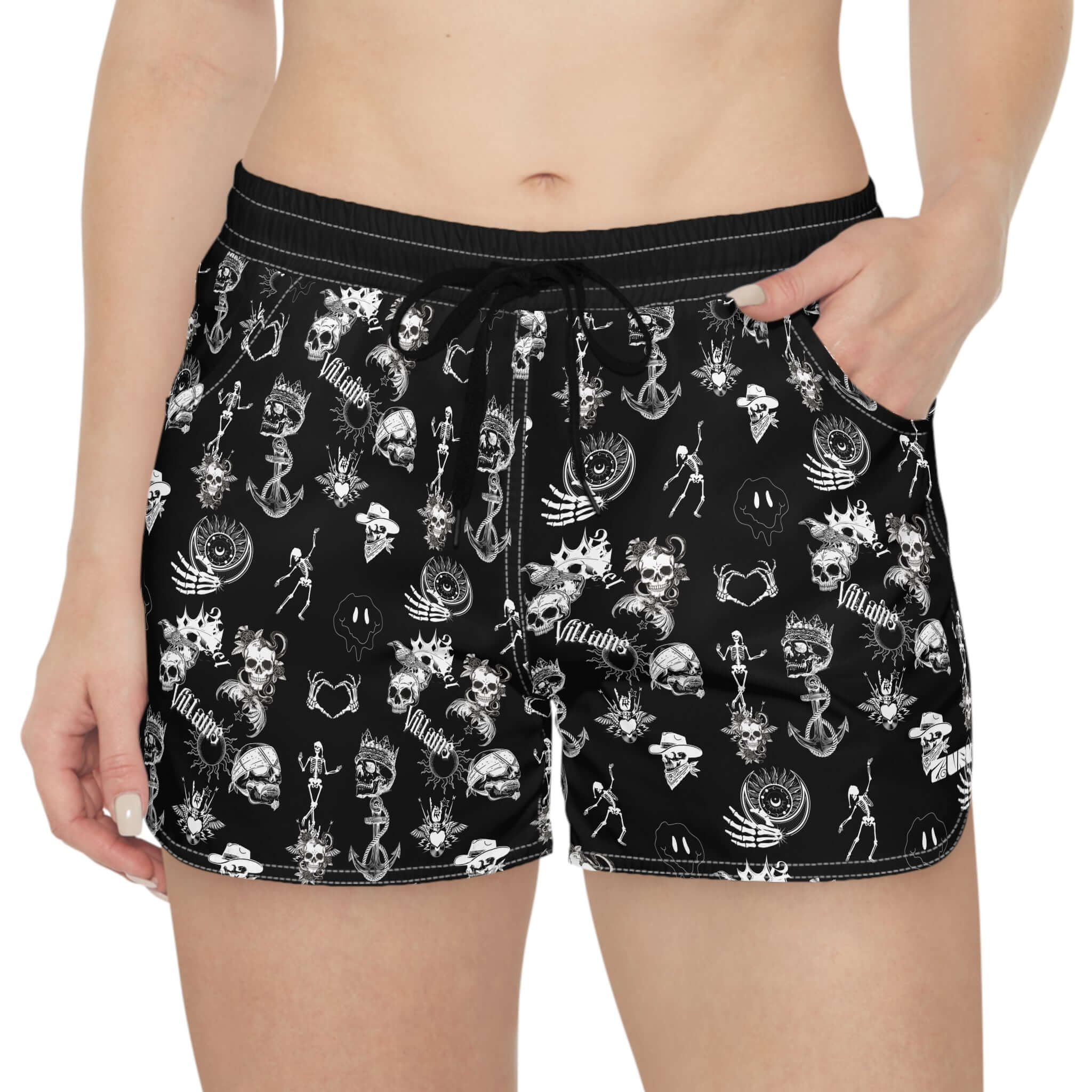 Women's Casual Skull Print Shorts, Comfortable Summer Beachwear, Trendy Workout Shorts, Unisex Sleep Shorts, Festival Outfits - AURUM STYLES™