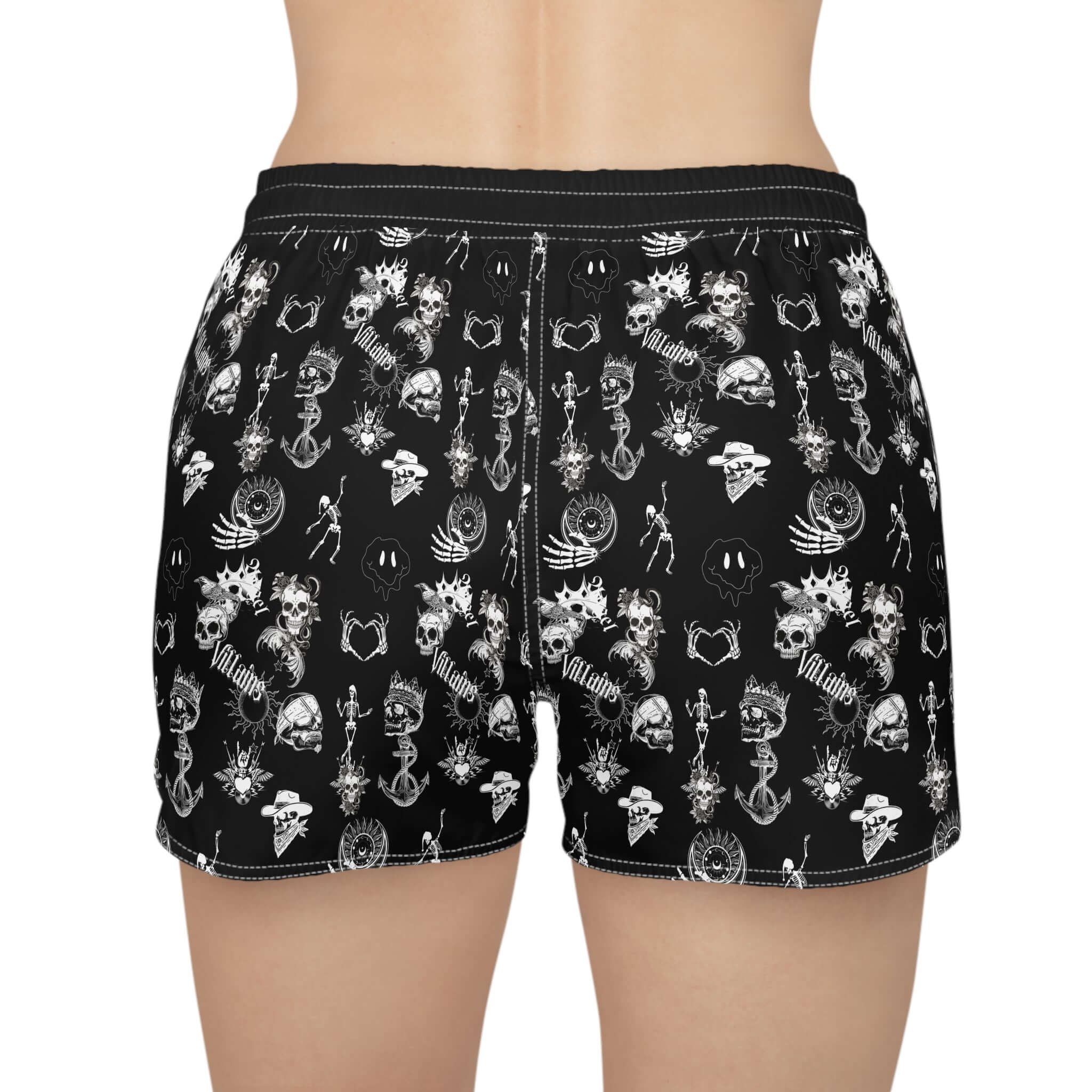 Women's Casual Skull Print Shorts, Comfortable Summer Beachwear, Trendy Workout Shorts, Unisex Sleep Shorts, Festival Outfits - AURUM STYLES™